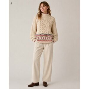 Vintage Rafferty Knitted by Hand Granny Sweater Womens L Cream Pink Romantic